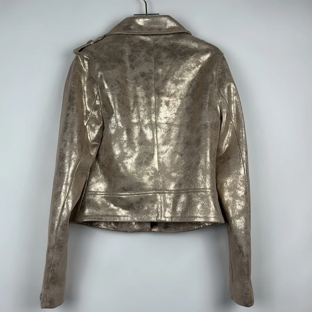 Sunset+Spring Gold Metallic Faux Leather Biker Jacket Size XS - Picture 5 of 10